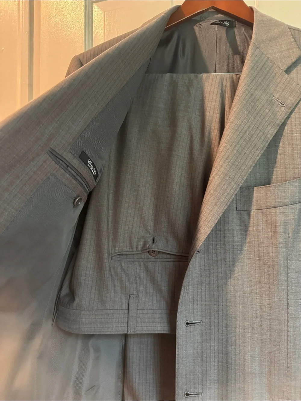 Men's Gray Pinstripe Two-Button Suit Jacket